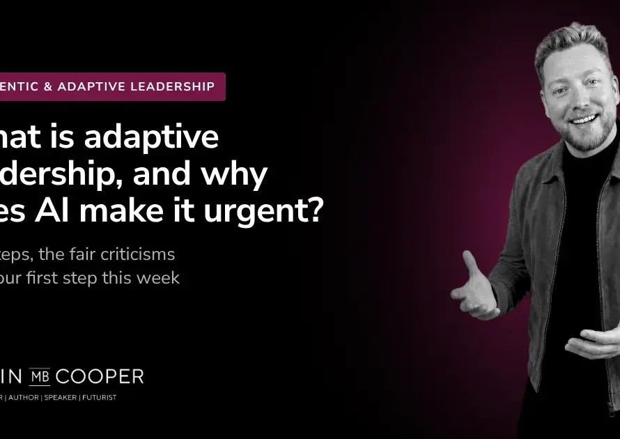 Article card: What is adaptive leadership, and why does AI make it urgent? AI-generated image of Colin M.B. Cooper