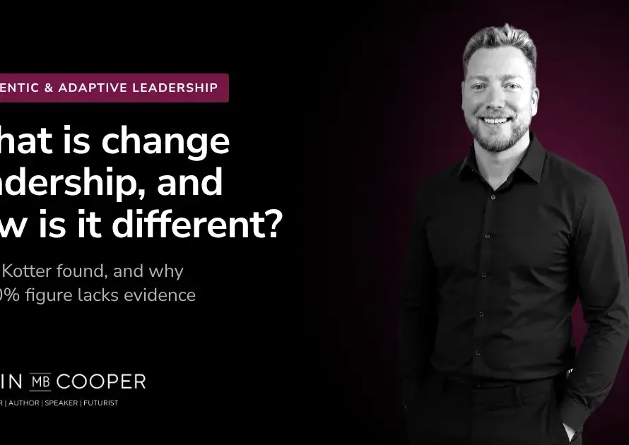 Colin M.B. Cooper card: What is change leadership, and how is it different from change management? AI-generated image of Colin M.B. Cooper